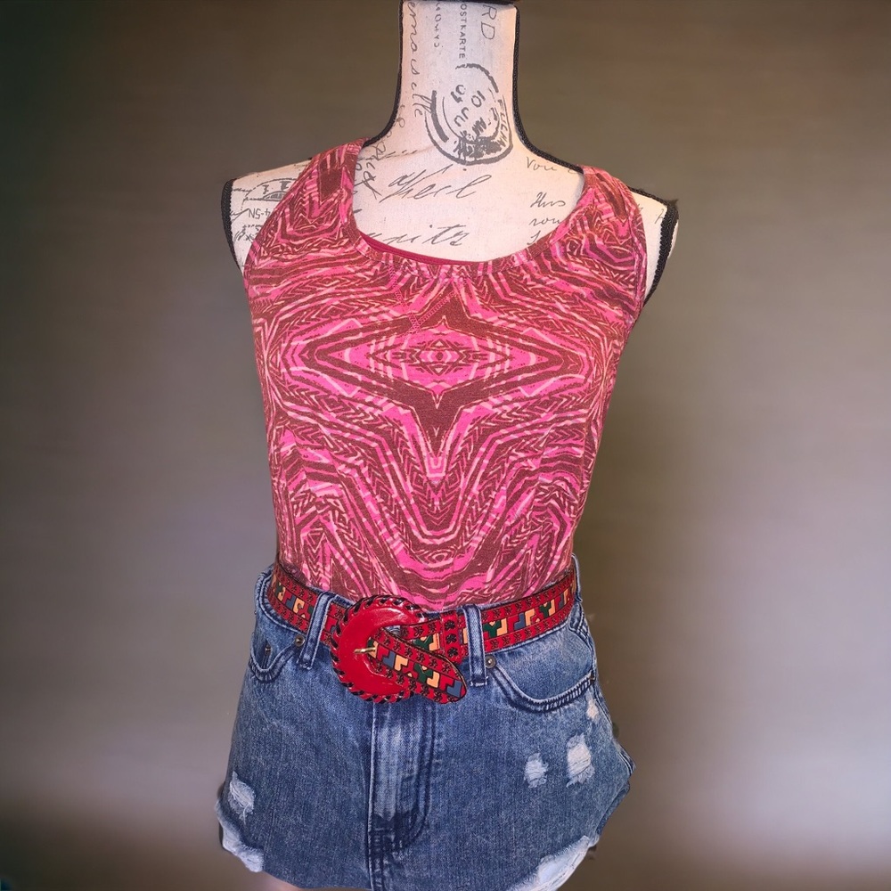 Mossimo Fuchsia Pink Geometric Razor Back Tank Top - Picture 4 of 6